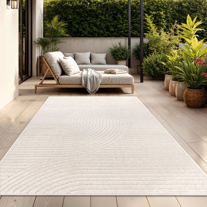 Tapis moderne avec motif de lignes minimalistes crème, Rectangle 5 pi 3 po x 7 pi 7 po
