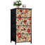 Commode 4 tiroirs avec tiroirs verticaux et fleurs rouges, orange et orange avec plateau en bois