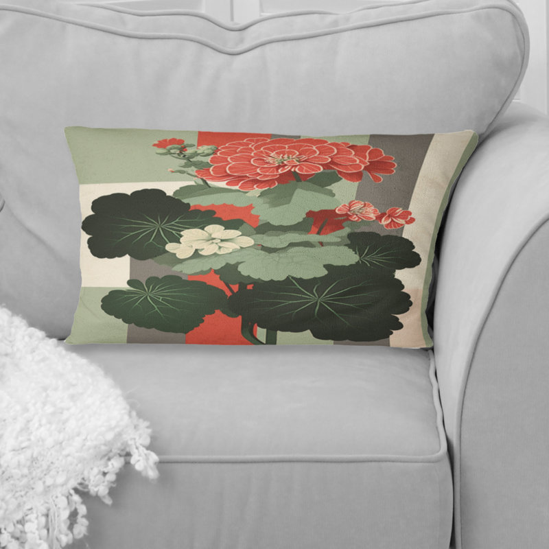 Coussin décoratif rétro en géranium rouge et vert IV