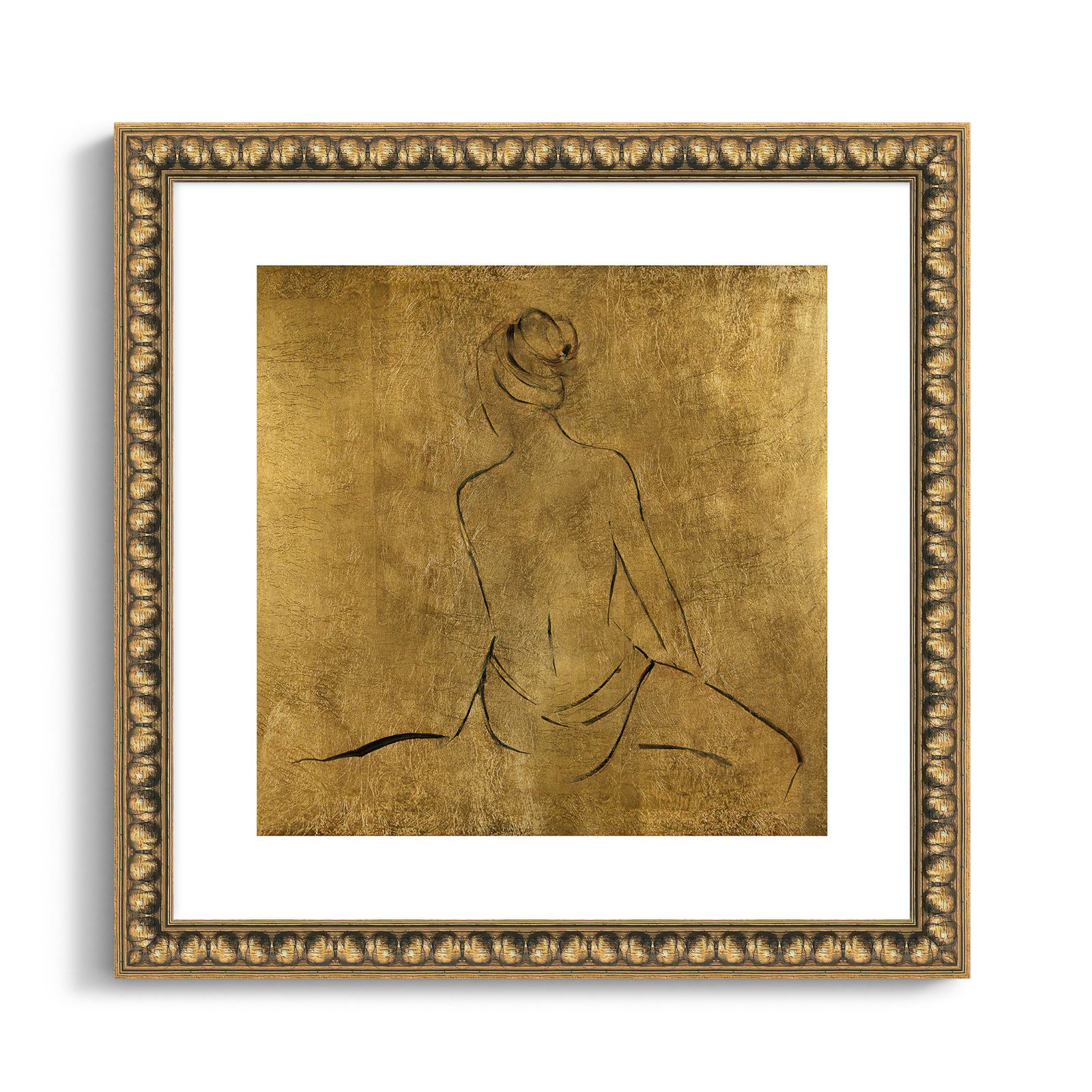 Maia "Golden Bather II" Print by Sally Swatland, Gold Bead Framed Paper, 18.25" H x 18.25" W x 1.13" D