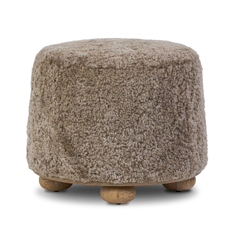 BILBURY Round Ottoman, Taupe Shearling