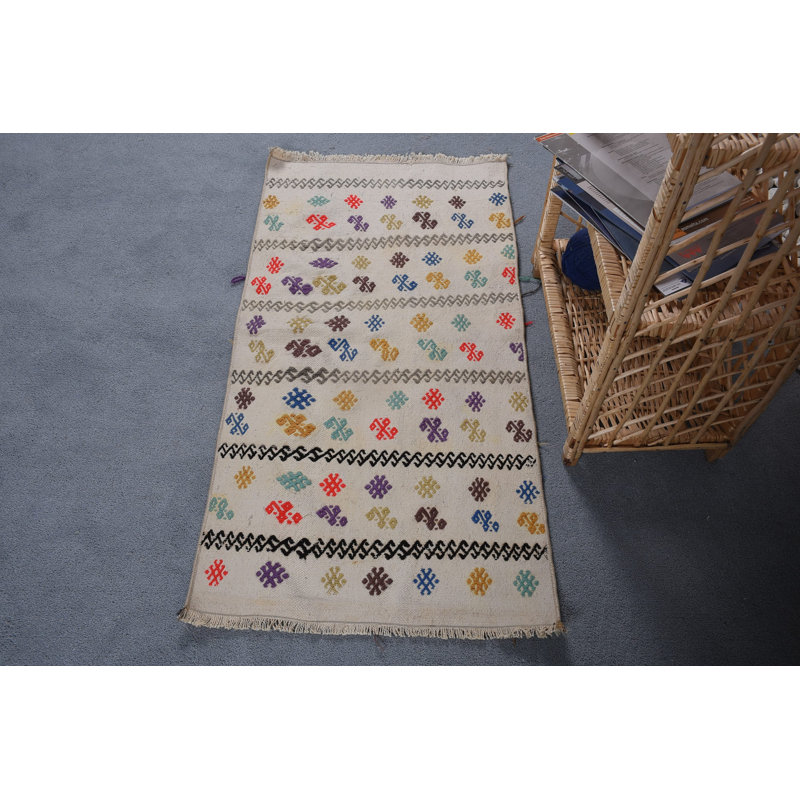 Kilim, tapis rétro, tapis de chambre à coucher, petits tapis 1,9 x 3,7 pi, tapis Boho, tapis turc, tapis antique beige