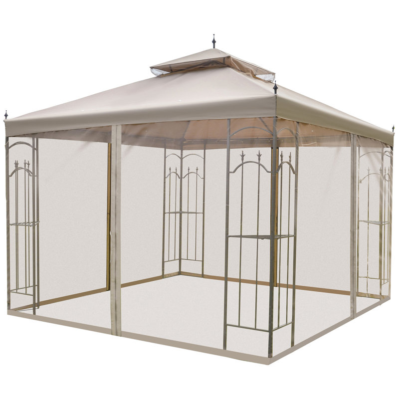 10 pi. L 10 pi. D Pavillon de jardin en acier, 108.5" H x 118" W x 118" D, Brun