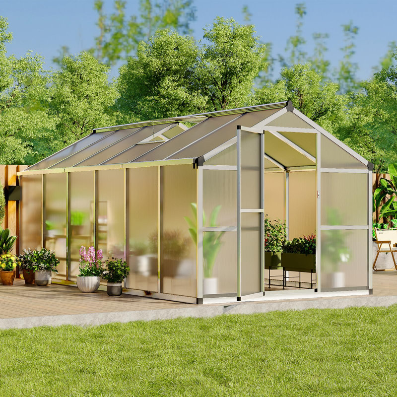 8X12 FT Walk-in Greenhouse for Outside – Aluminum Frame, Polycarbonate Panels, Sliding Lockable Door & Adjustable Roof Vent