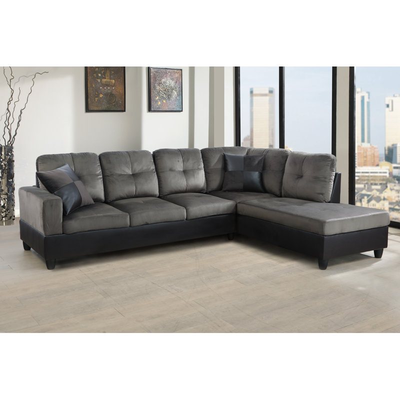Lemley Upholstered L-Shaped Sectional, Right Hand Facing, Taupe Faux Leather