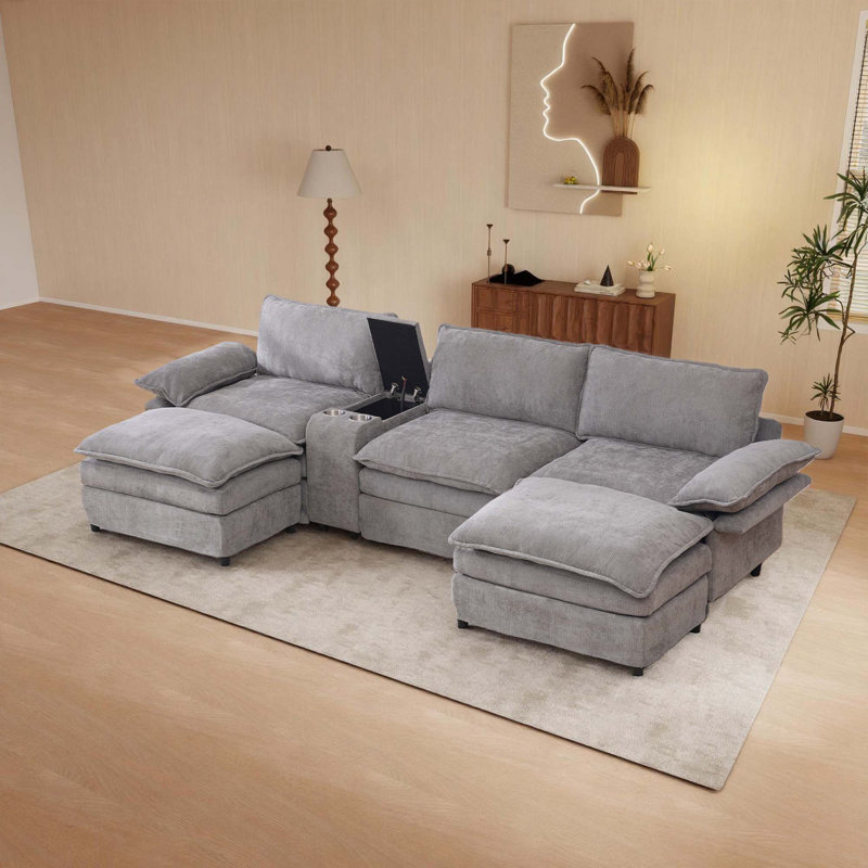 Modular Sectional Sofa, Multifunctional Living Room Furniture, Gray Fabric