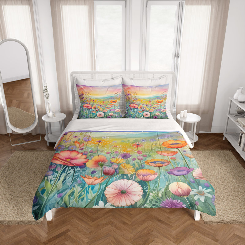 Floral Duvet Cover, King Duvet Cover + 2 King Shams
