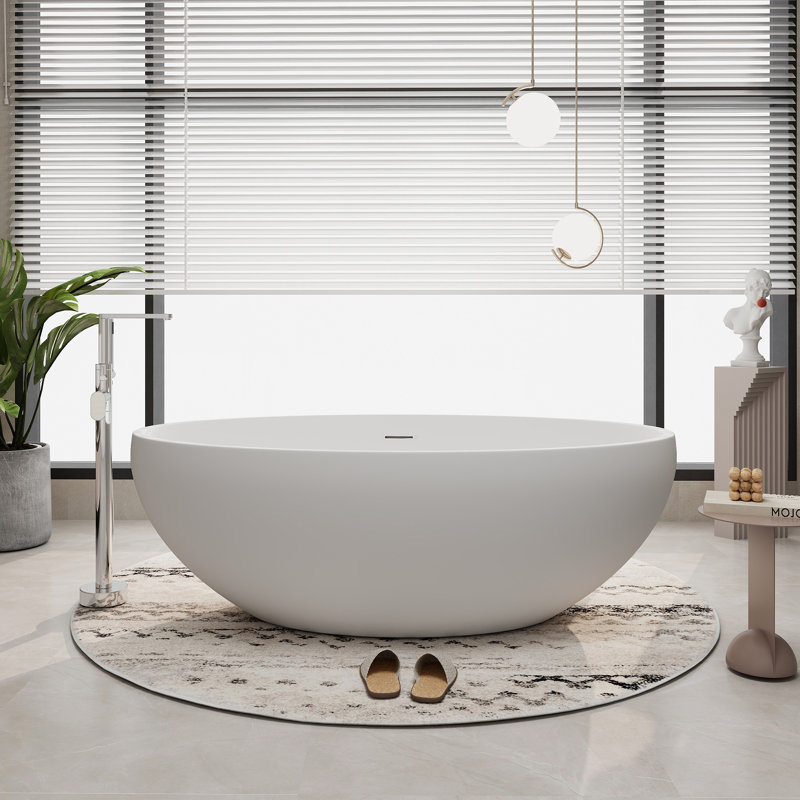 67'' x 39'' Extra Wide Freestanding Soaking Solid Surface Bathtub, Matte White