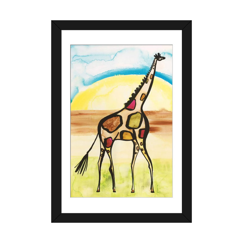 Girafe par Sara Franklin - reproduction, H 32 po x l 24 po x P 1 po, Toile avec cadre noir, Blanc