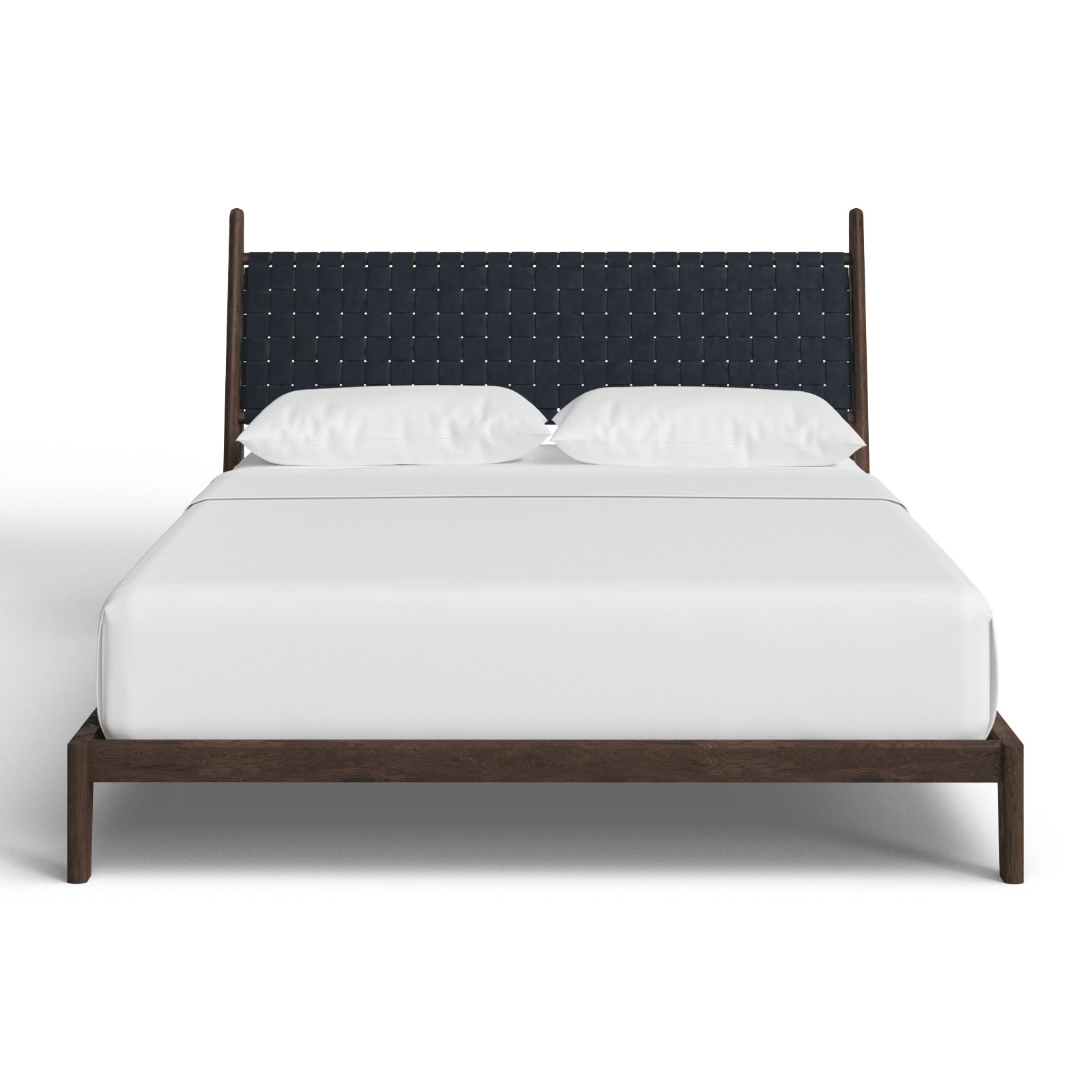 Kacy Genuine Leather Teak Bed, Black