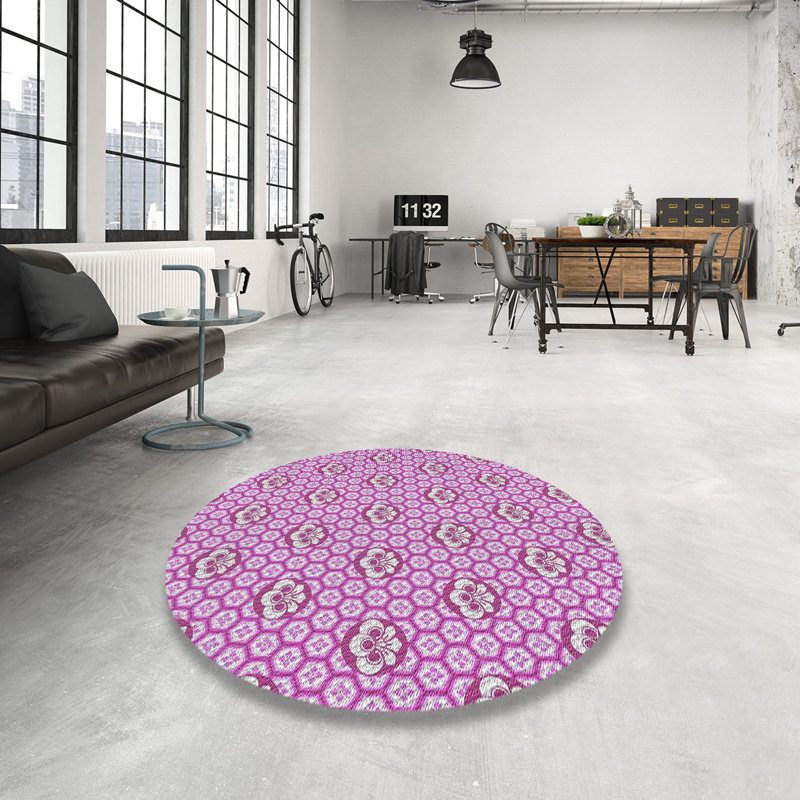 Tapis rose tissé à la machine, Rond 5 pi