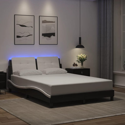 vidaXL Bed Frame with LED without Mattress Zadar Black and White 137x190 cm