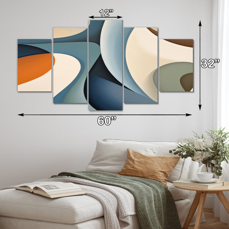 Chowdhury - Reproduction d'art abstrait formes abstraites - 5 panneaux