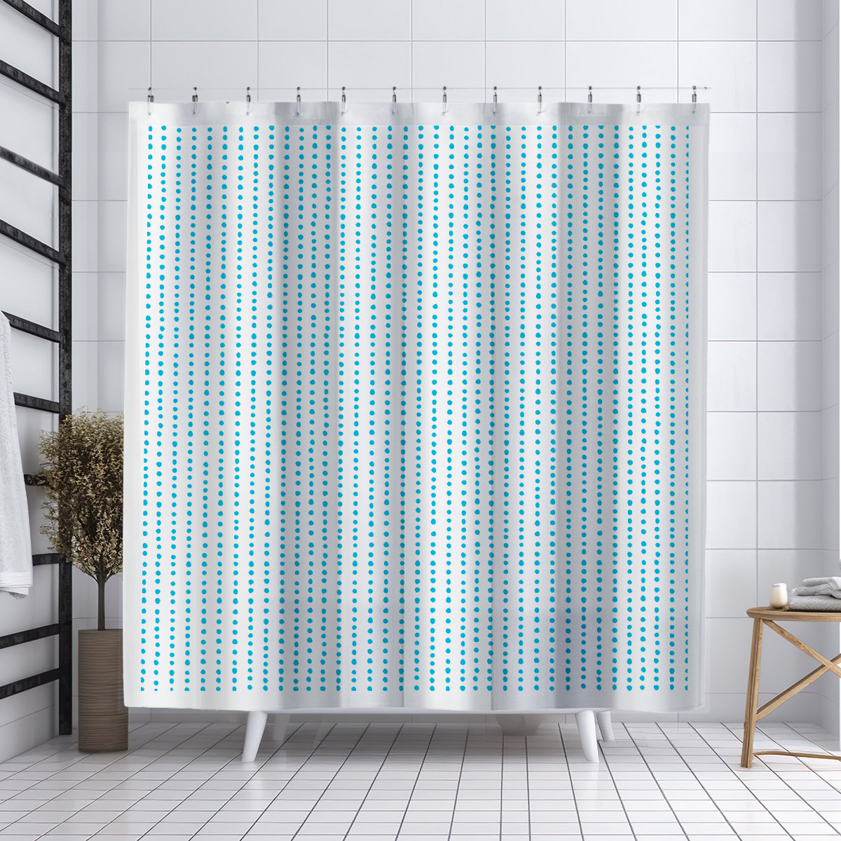 Thora Dots Mid-Century Shower Curtain, Turquoise