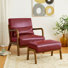 Ensemble de 2 tabourets et chaises d'appoint en similicuir bourgogne de style Mid-Century avec pieds en bois d'hévéa noyer