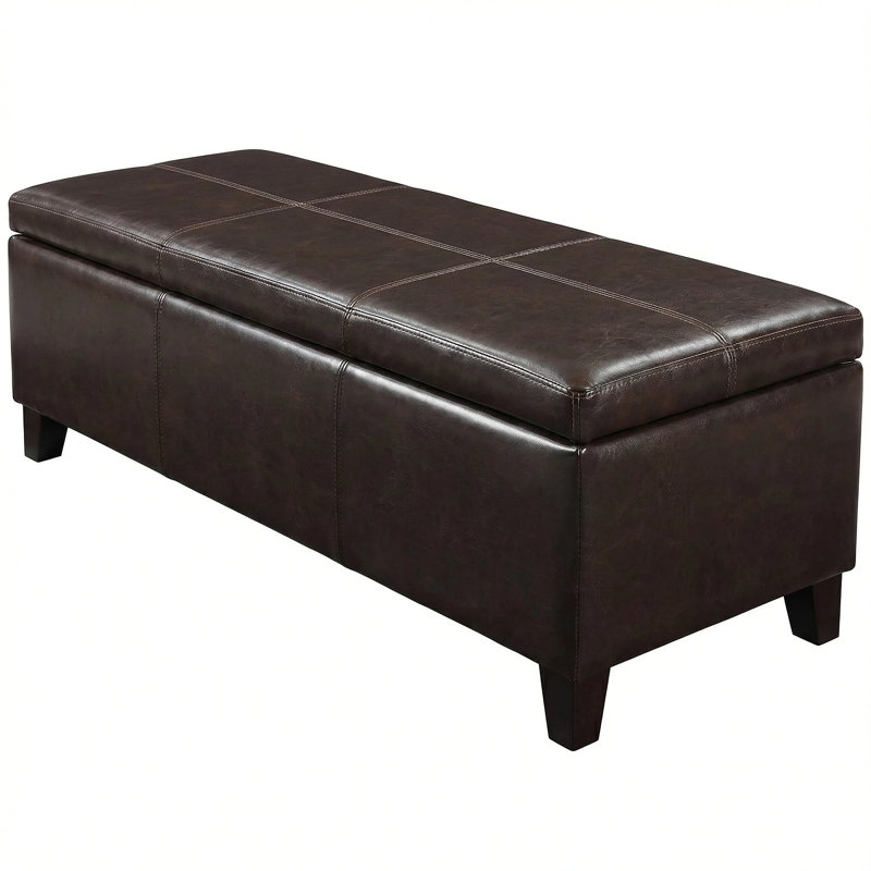 Banc de rangement contemporain avec repose-pieds rectangulaire en similicuir, assemblé