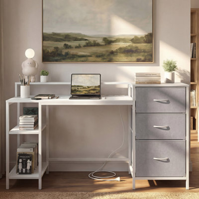 Metal Base Computer Desk with Power Outlet