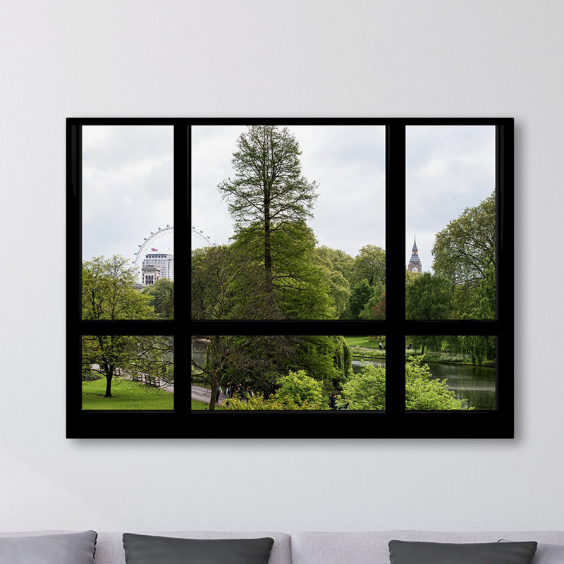 Toile tendue - Philippe Hugonnard «Window View London Park 2», décoration murale pour le salon, la chambre à coucher ou le bureau - 35 x 47