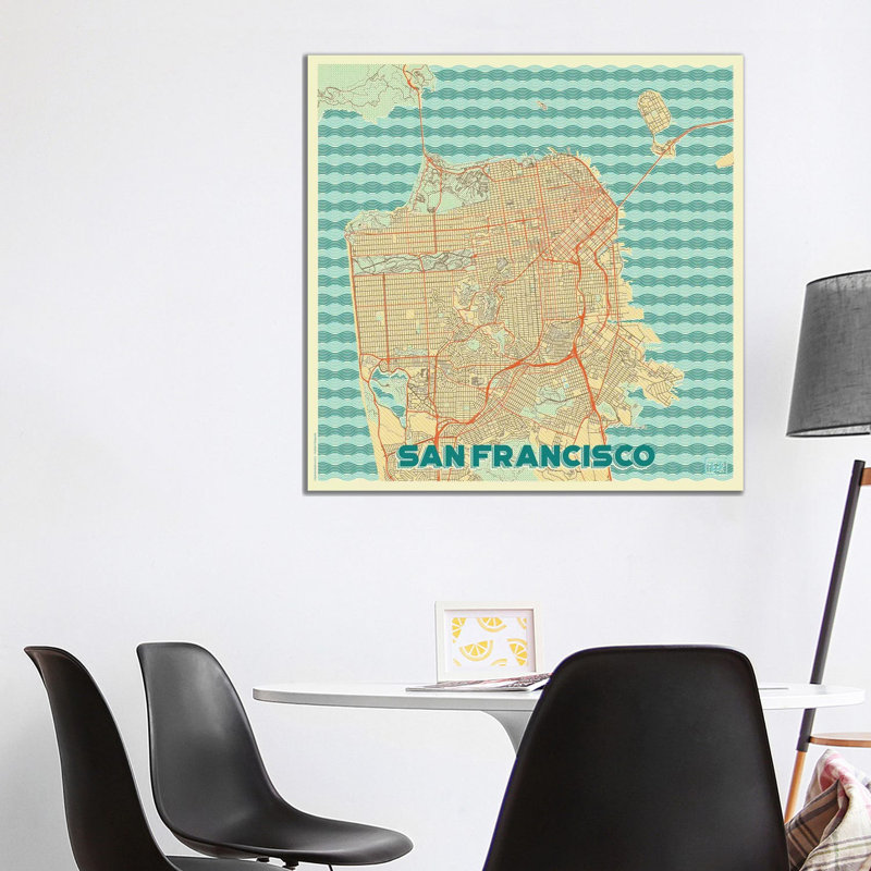 San Francisco Retro Urban Blueprint Map by Hubert Roguski - Wrapped Canvas Print, 93.98 cm H x 93.98 cm W x 3.175 cm D