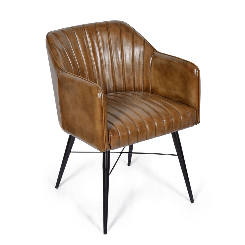 49cm H Genuine Leather Upholstered Dining Chair, Brown