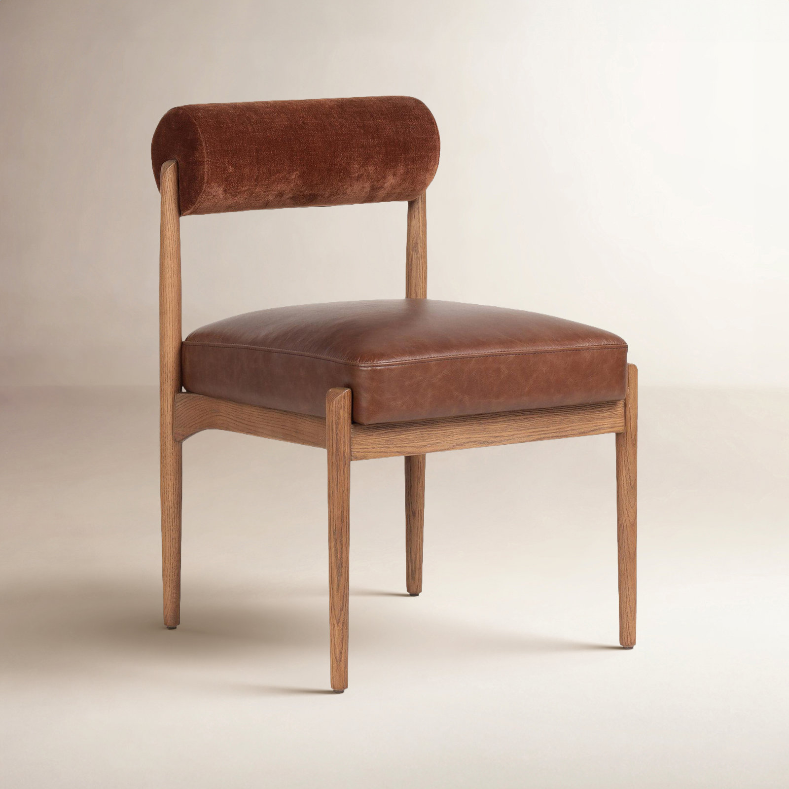 Nonie Genuine Leather Oak Dining Chair, Havana Brown Polyester