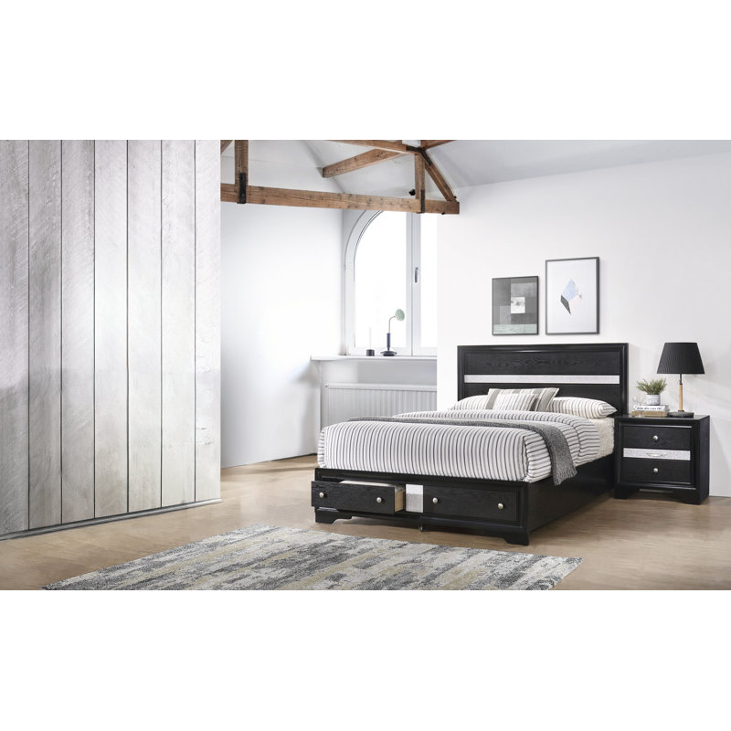 Ensemble de chambre avec lit plateforme de rangement Marielena 3-3_Risa, Noir / argent, Grand