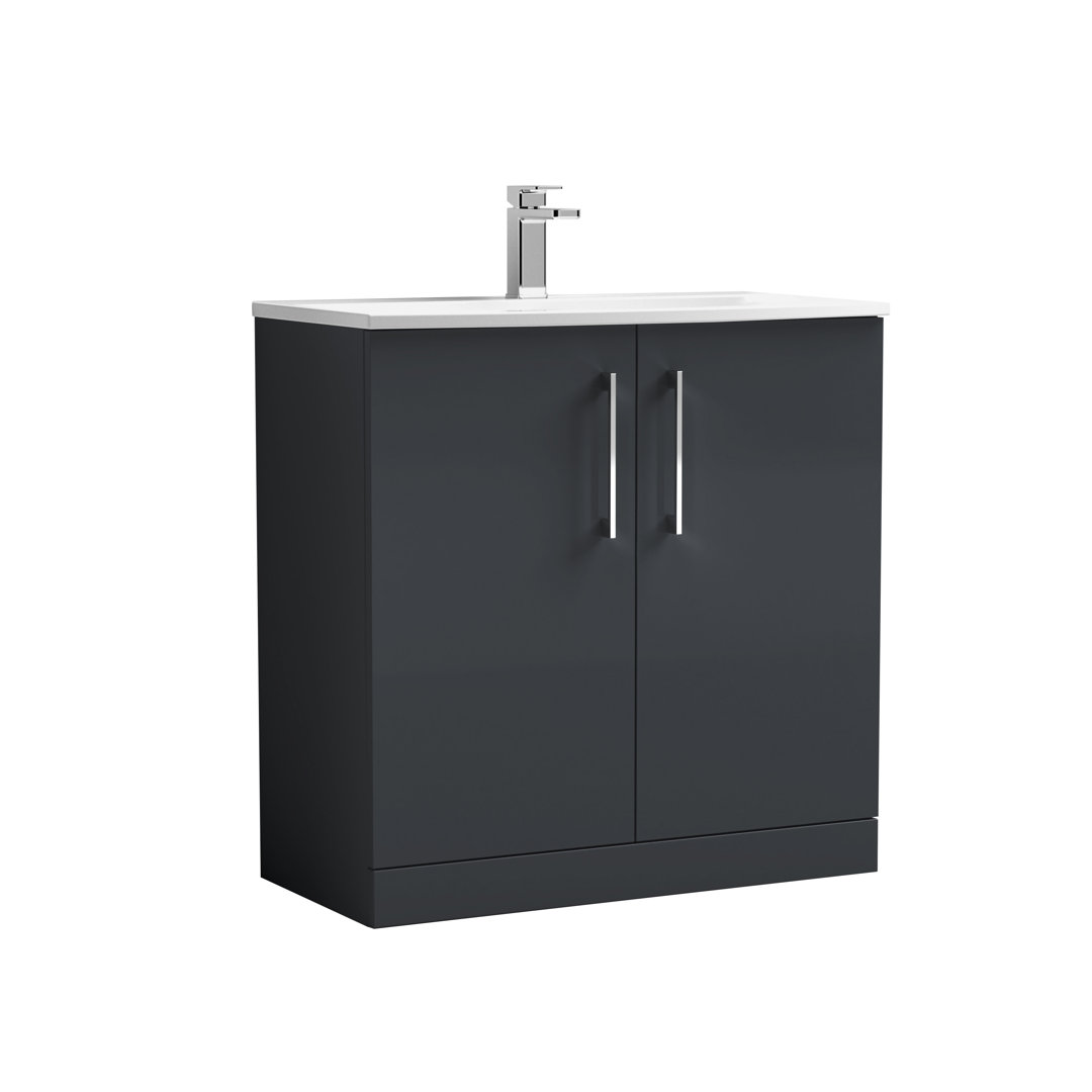 Nuie Soft Black Arno Satin 2 Door Vanity Unit And Curved Ceramic Basin | | Mdf | 800Mm - Image 3