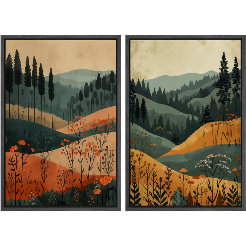 «Serene Wilderness Forest In Warm Tones», art moderne de décoration murale, nature nordique, impression sur toile, 2 pièces