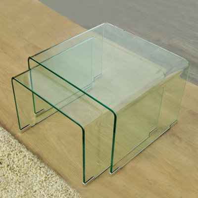 Funon Glass Top Nesting Tables Built-In Outlets