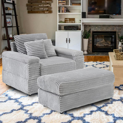 Lovis 44.00" Oversized Lounge Chair Indoor Sleeper Chair with Movable Ottoman, Soft Gray Corduroy