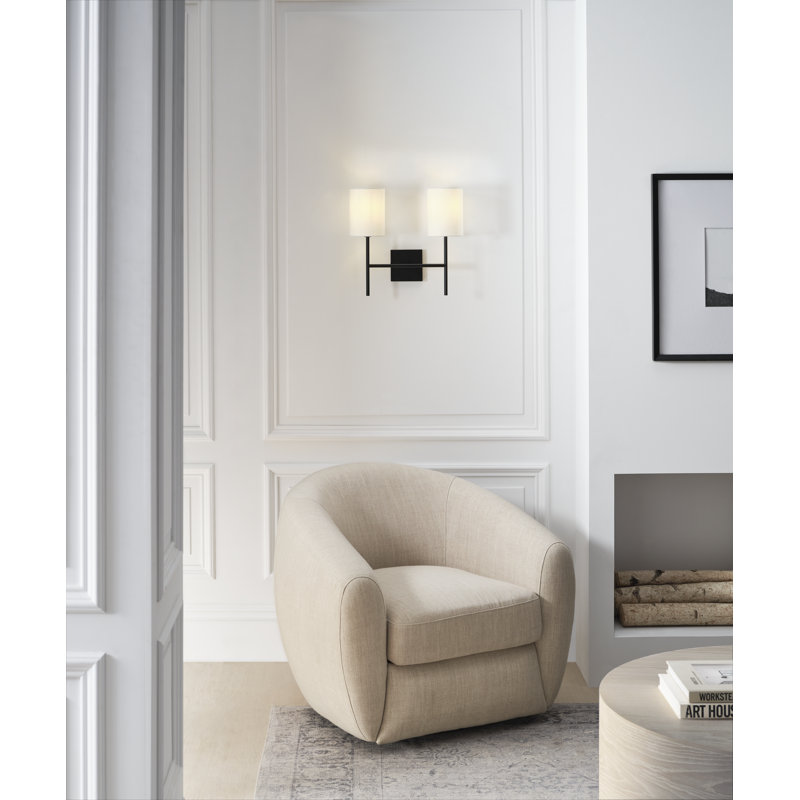 Barbara Barry Key Bathroom Bedroom Wall Fixture With White Linen Shade, 1 Light, 15.5" H x 5" W x 6.375" D, Matte White
