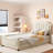Upholstered Daybed With Classic Stripe Shaped Headboard-596423776