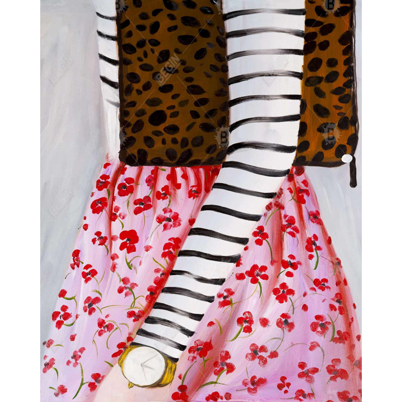«Fashionable Woman with Leopard Bag» - Toile encadrée brune