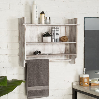 Ensemble de 3 tablettes en bois de pin massif à 3 niveaux avec barre à serviettes
