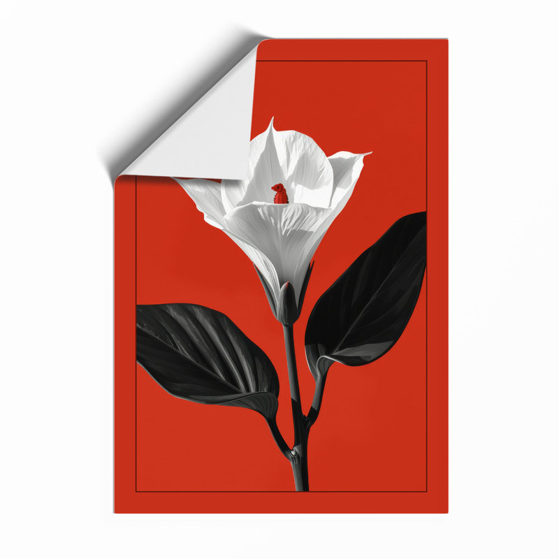 White Bloom On Red Botanical - Print, Unframed, A4 - 29.7 x 21.0 cm