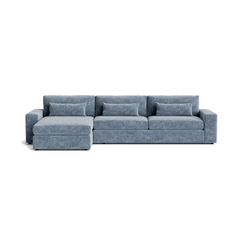 Canapé d'angle Haywood avec accoudoirs larges et demi, Orienté vers la gauche, Chenille rétro - bleu fumé