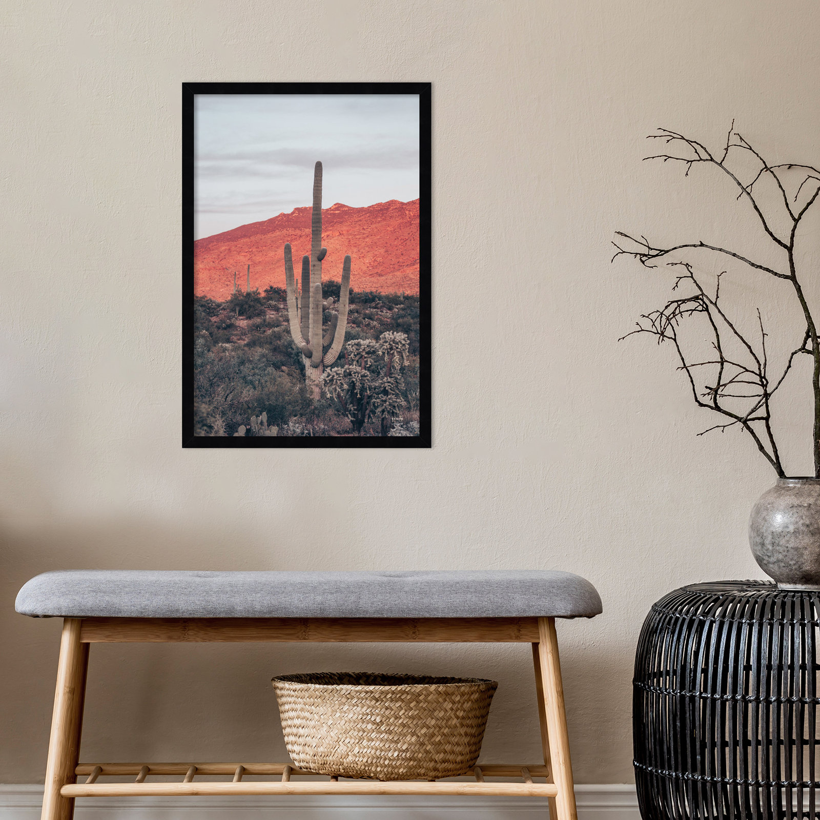 Sunsets and Saguaros Desert Photo Print, Black, 25" H x 17" W x 1" D