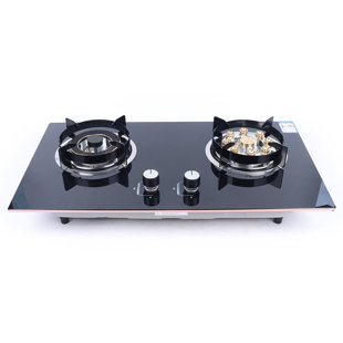 Drop-in Gas Stovetop, Tempered Glass 2 Burners Gas Cooktop, Gas Countertop  for Home Kitchen Rvs Apartments Outdoor, Easy to Clean, Black