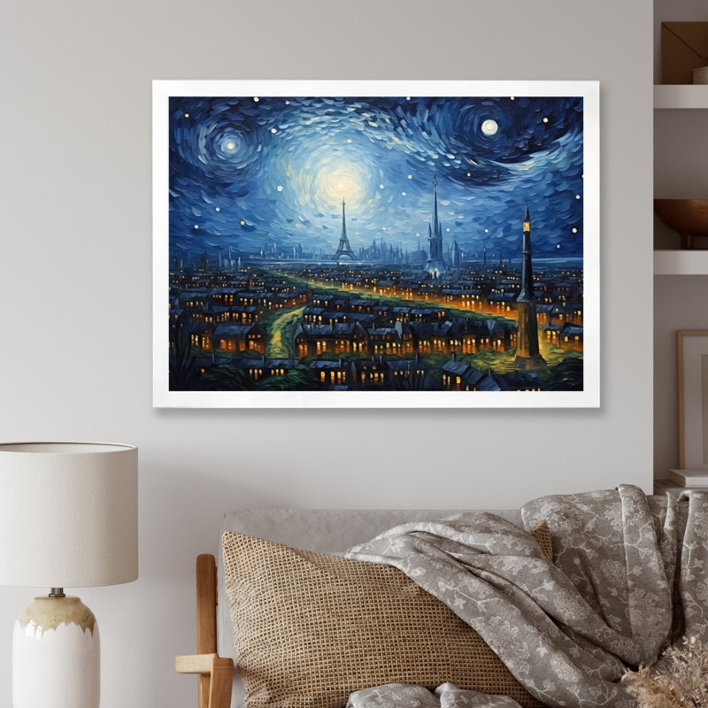Chef-d'œuvre Paris la nuit étoilée II - impression, Cadre photo blanc, H 12 po x l 20 po x P 1 po