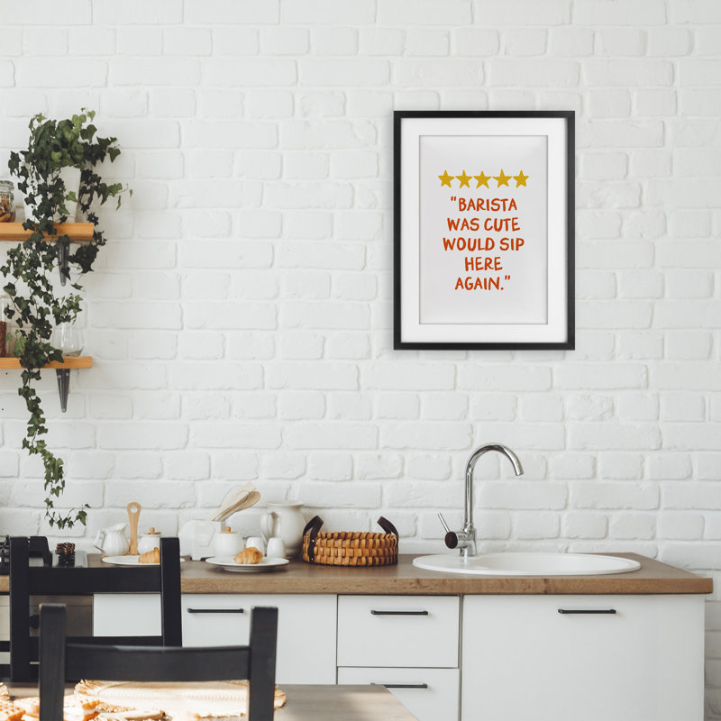 Cute Barista Rating Review Framed Print Under Glass, design by JJ Design House LLC, 20" H x 14" W, Midnight Black Frame