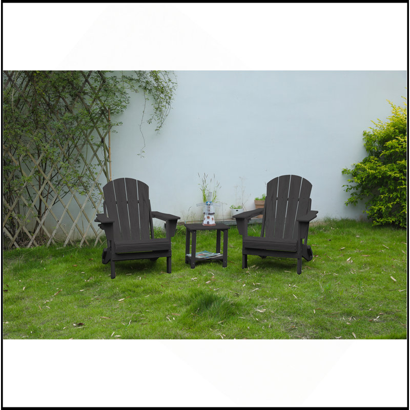 Folding Adirondack Chair With Side Table, 3-Piece Adirondack Chair Set With Wood Texture(Includes 2 Chairs And 1 Table), Gray