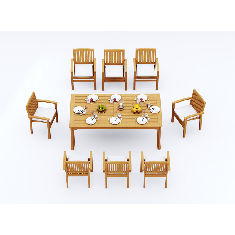 Wave Teak Wood Patio Dining Set with, 30" H x 83" W x 40" D, 8