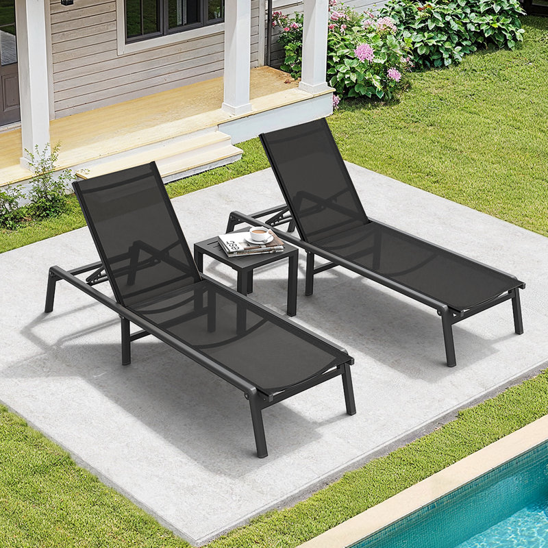 Ajoku Full Assembled Aluminum Foldable Chaise Lounge Chair With 5 Position Adjustable Backrest, Black