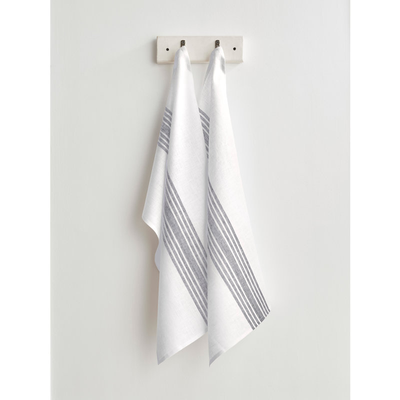 Farmhouse - 100% Pure Linen Kitchen Towel, Grey and White