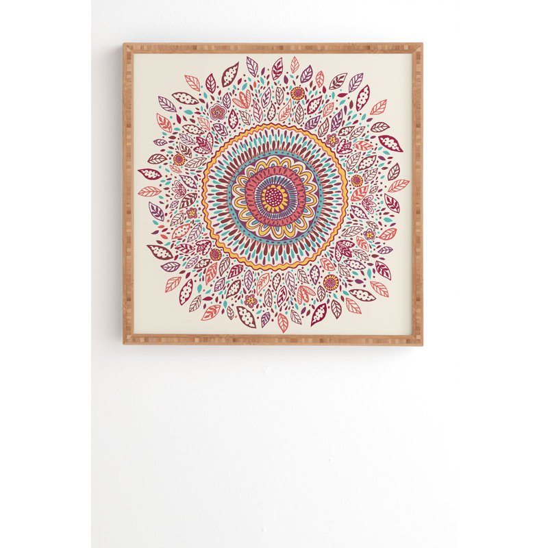 «Sunflower Mandala», impression, H 20 po x l 20 po x P 2 po, Armature en bambou, Pas de tapis