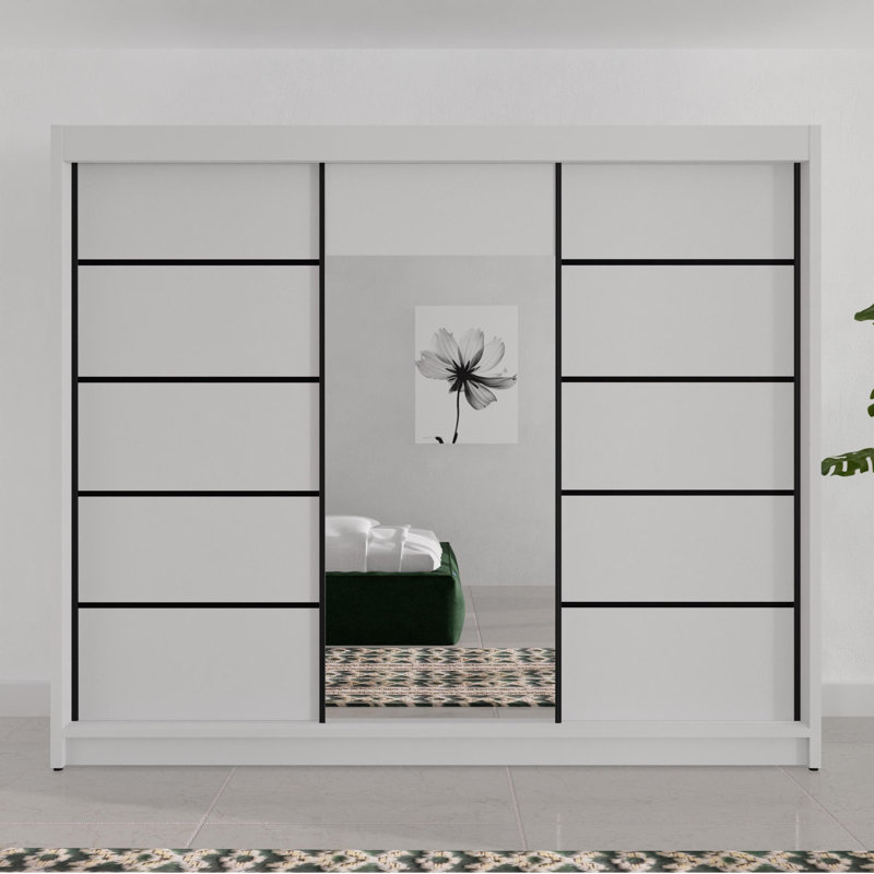 Brunston 3 Door Sliding Wardrobe, White/Natural
