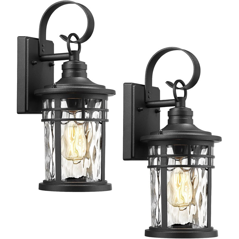 Outdoor Wall Lights 2-Pack, Waterproof Exterior Lighting Fixtures With Water Ripple Glass, Wall Mount Sconce For Porch Patio Garage Hallway