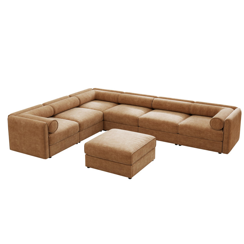 Canapé modulaire moderne 6 pièces avec rangement en chenille de chameau doux de style contemporain Cylindrica pour le salon
