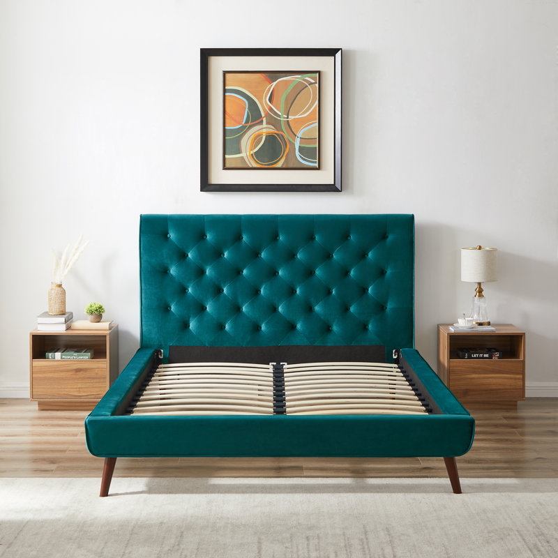 Nico Upholstered Platform Bed, Teal, Queen