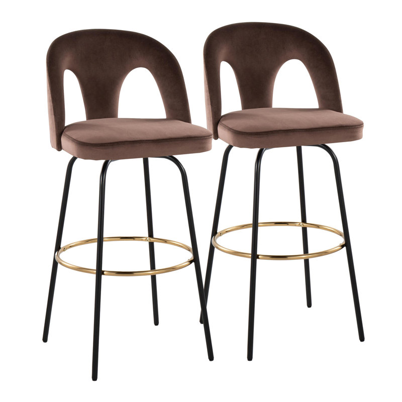 Tabouret de bar à hauteur fixe avec pivot, Noir et or, Brun